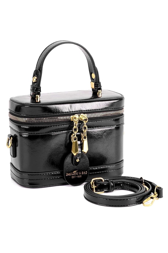 Women's Small Square Box Crossbody Bag Mini Top Handle Tote Shoulder Bag Pouch PU Leather Satchel Purse Handbag with Adjustable Shoulder Strap (Black)