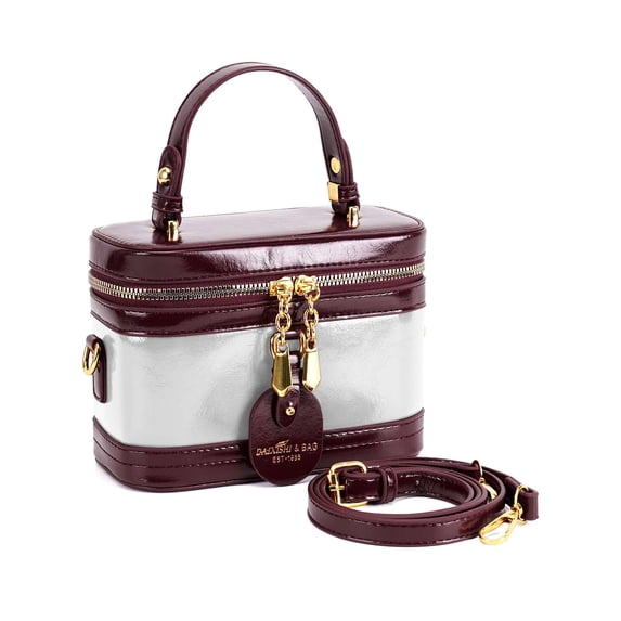 Deago Women's Small Square Box Crossbody Bag Mini Top Handle Tote Shoulder Bag Pouch PU Leather Satchel Purse Handbag with Adjustable Shoulder Strap (White and Brown)