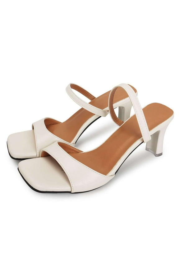 Women's Square Toe Chunky Two Strap Open Toe Low Block Heels Sandals Slip On Shoes for Party Dating Daily 2.8 Inch