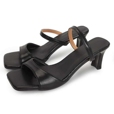 Deago Women's Square Toe Chunky Two Strap Open Toe Low Block Heels Sandals Slip On Shoes for Party Dating Daily 2.8 Inch