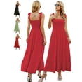 thumbnail image 1 of Deago Women's Summer Boho Spaghetti Strap Square Neck Ruffle Casual Flowy Long Beach Sun Dress Swing Party Maxi Dress (Red, S), 1 of 9