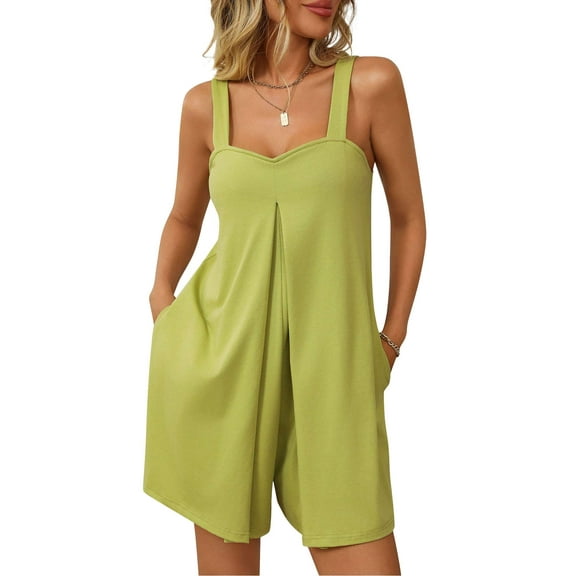 Deago Women's Summer Casual Sleeveless Romper Loose Overalls Shorts Jumpsuit with Pockets Beach Vacation Outfits (Green, S)
