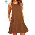 thumbnail image 1 of Deago Women's Summer Cotton Sleeveless Beach Dress Casual Swing T-Shirt Pocket Loose Dresses Plus Size (Brown, XXL), 1 of 7