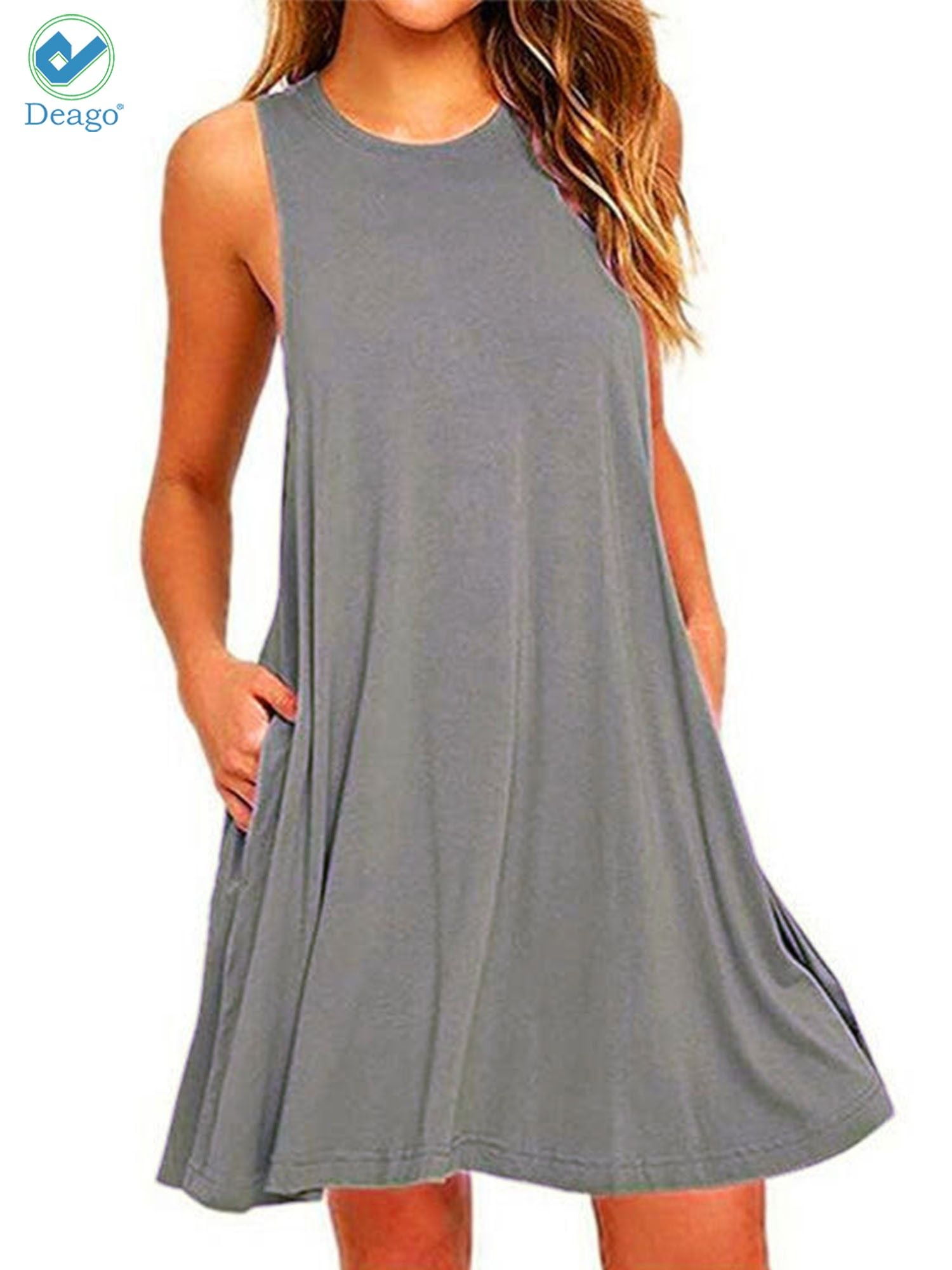Deago Women's Summer Cotton Sleeveless Beach Dress Casual Swing TShirt