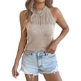 thumbnail image 1 of Deago Women's Summer Knit Halter Tank Tops Crochet Hollow Out Sleeveless Casual Racerback Cami Sweater Vest (Khaki, S), 1 of 9