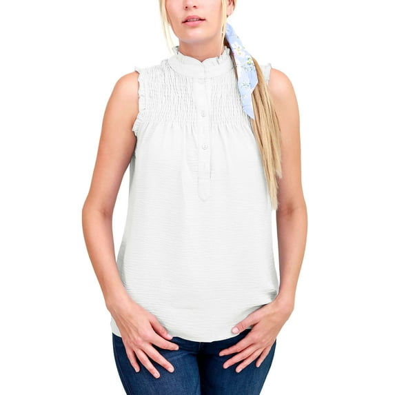 Deago Women's Summer Sleeveless V Neck Casual Tank Tops Loose Chiffon Blouse Office Work Shirts (White, S)