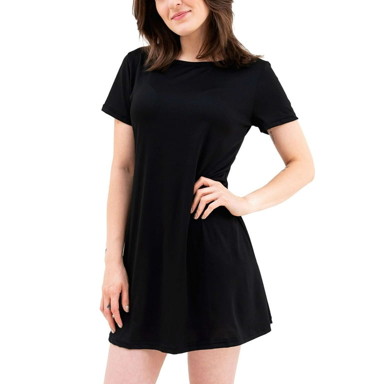 Round Neck Plain Polyester Shift Dresses Round Neck Plain Polyester Shift Dresses