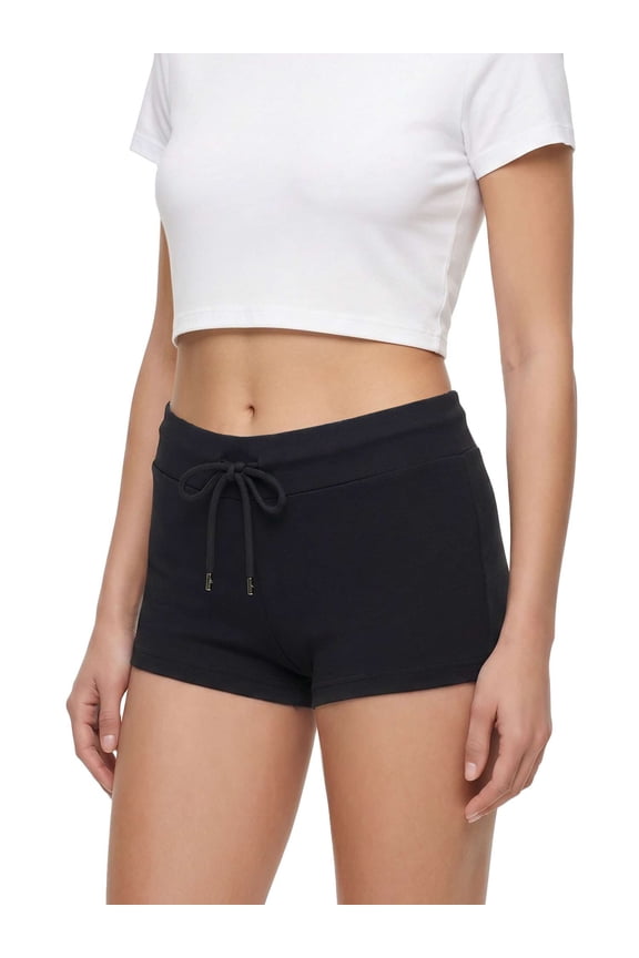 Women's Sweat Shorts Casual Summer Micro Low Waist Drawstring Athletic Shorts Y2K Vintage Mini Hot Pants Lounge Bottoms (Black, L)
