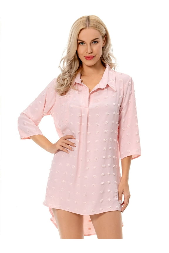 Women's Swimsuit Coverups Chiffon Bikini Swimwear Bathing Suit Beach Cover Up Dress Shirt (Pink, M)