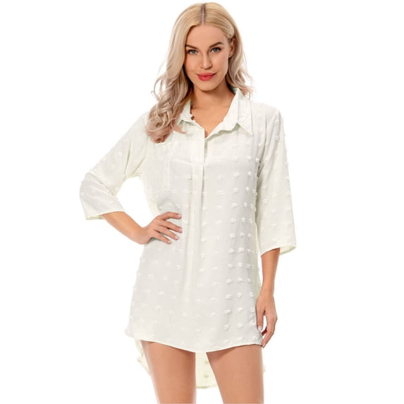 Deago Women's Swimsuit Coverups Chiffon Bikini Swimwear Bathing Suit Beach Cover Up Dress Shirt (White, XL)