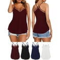 thumbnail image 1 of Deago Women's V Neck Sleeveless Lace Trim Spaghetti Strap Camisole Cami Tank Top Loose Blouse Shirts (Wine Red, M), 1 of 9