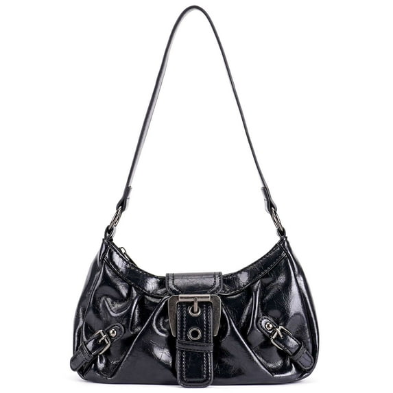Deago Women's Vintage Buckle Shoulder Bag Y2K Goth Punk PU Leather Handbag Hobo Clutch Purse (Black)