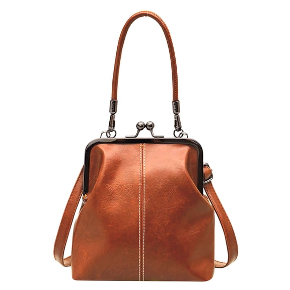 Deago Women's Vintage Kiss Lock Handbag PU Leather Kiss Clasp Crossbody Shoulder Bag Hobo Tote Purses Wallet (Coffee)