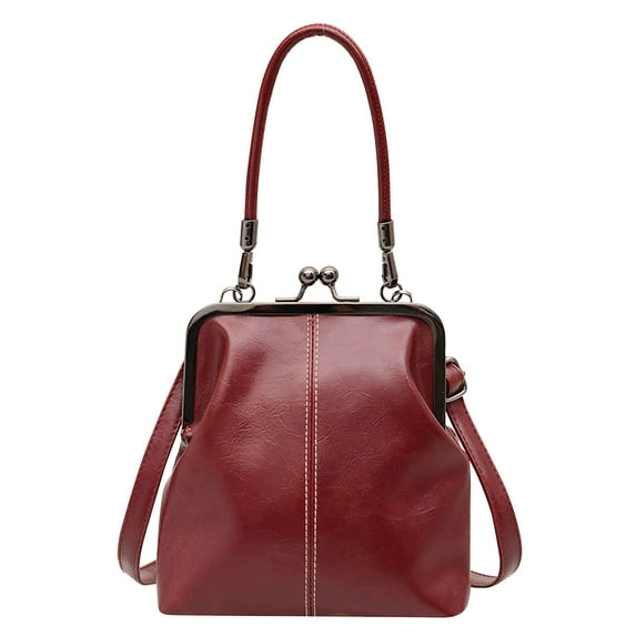 Deago Women's Vintage Kiss Lock Handbag PU Leather Kiss Clasp Crossbody Shoulder Bag Hobo Tote Purses Wallet (Red)
