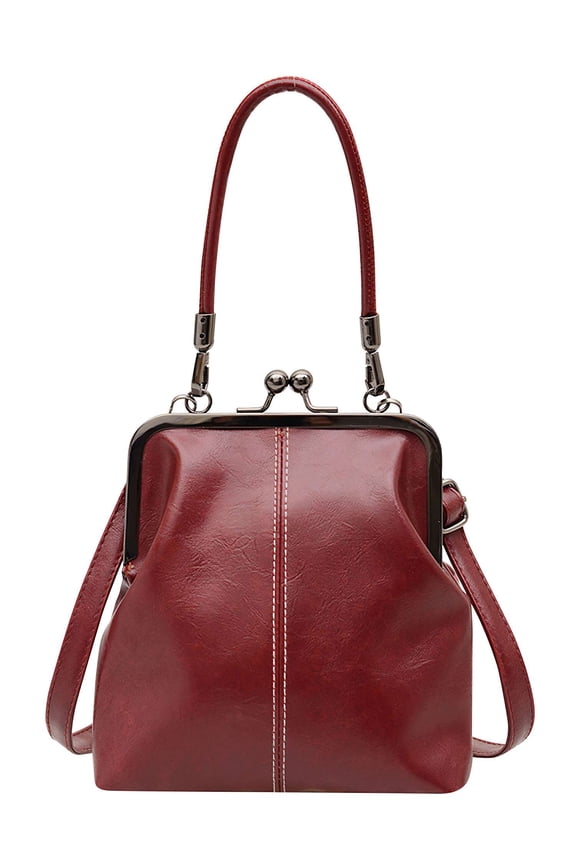 Women's Vintage Kiss Lock Handbag PU Leather Kiss Clasp Crossbody Shoulder Bag Hobo Tote Purses Wallet (Red)