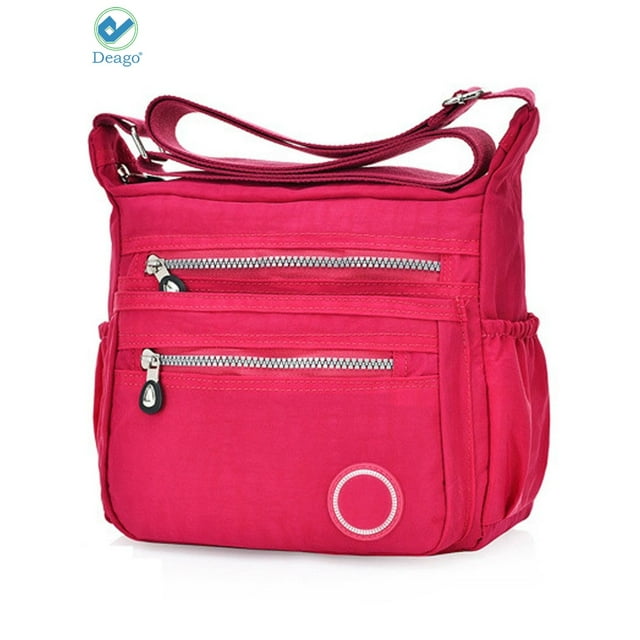 Deago Women's Waterproof Nylon Crossboby Shoulder Bag Casual Messenger Bag Handbag with Multi Pockets (Rose Red)