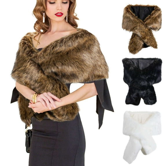 Deago Women's Winter Faux Fur Collar Shawl Scarf Wrap Cape for Wedding Evening Party (Camel)
