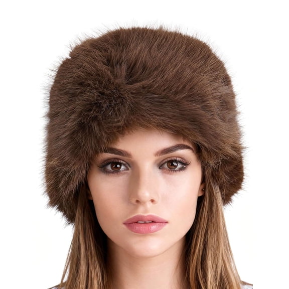 Deago Women's Winter Faux Fur Hats Warm Cossak Russian Style Hat Cap for Ladies (Brown)