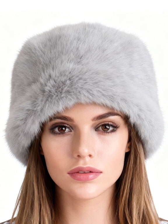 Women's Winter Faux Fur Hats Warm Cossak Russian Style Hat Cap for Ladies (Gray)