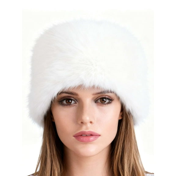 Deago Women's Winter Faux Fur Hats Warm Cossak Russian Style Hat Cap for Ladies (White)