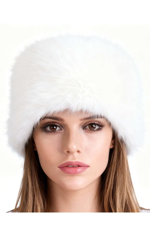 Women's Winter Faux Fur Hats Warm Cossak Russian Style Hat Cap for Ladies (White)