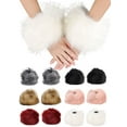 thumbnail image 1 of Deago Women's Winter Faux Fur Wrist Cuffs Fox Furry Bands Arm Warmer, Brown, 1 of 9