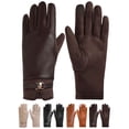 thumbnail image 1 of Deago Women's Winter PU Leather Gloves with Touchscreen Texting Warm Fleece Lining Outdoor Windproof Suede Driving Gloves (Brown-2）, 1 of 9