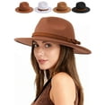thumbnail image 1 of Deago Womens Classic Wide Brim Floppy Panama Hat with Belt Buckle Wool Fedora Hat (Khaki), 1 of 8