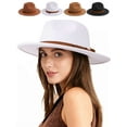 thumbnail image 1 of Deago Womens Classic Wide Brim Floppy Panama Hat with Belt Buckle Wool Fedora Hat (White), 1 of 8
