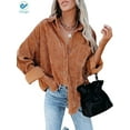 thumbnail image 1 of Deago Womens Corduroy Button Down Shirts Boyfriend Long Sleeve Oversized Blouses Tops (Coffee, L), 1 of 7