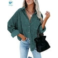 thumbnail image 1 of Deago Womens Corduroy Button Down Shirts Boyfriend Long Sleeve Oversized Blouses Tops (Darkcyan, L), 1 of 6