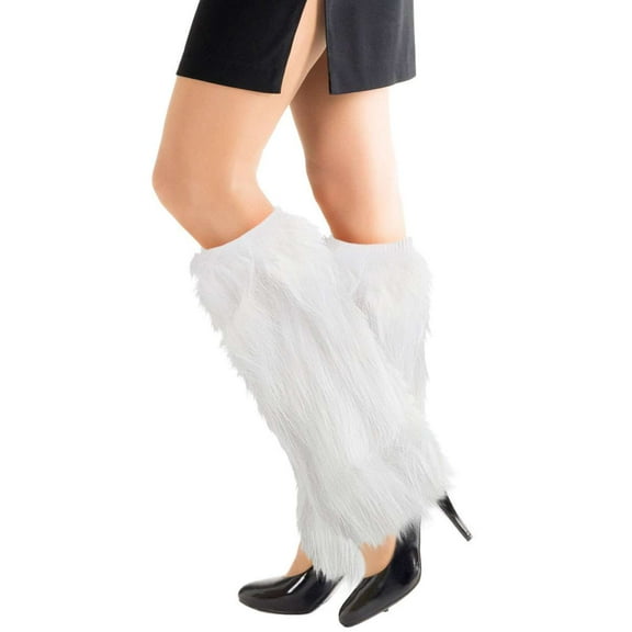 Deago Womens Faux Fur Leg Warmer Winter Sexy Furry Fuzzy Long Boot Cuffs Cover (White)
