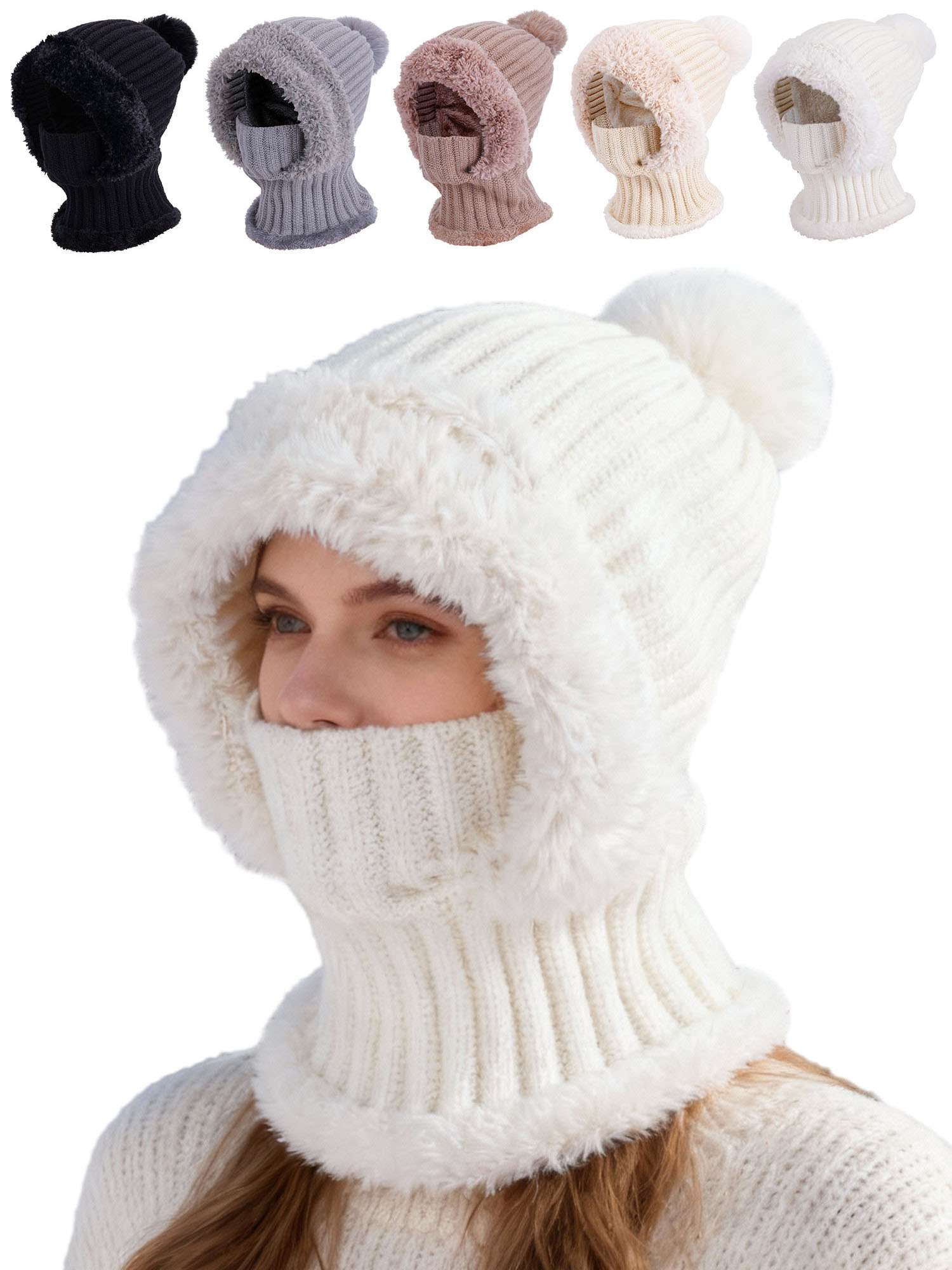 Double Layer Fleece Lined Knit Balaclava Beanie Scarf Mask Set Snow Hat Deago Men Winter Knitted Balaclava Beanie Hat Scarf Set Warm  main image 2