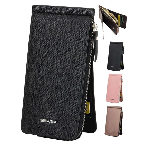 Deago Womens Leather Multi Card Organizer Wallet Credit Card Holder Thin Wallet with Zipper Pocket (Black)