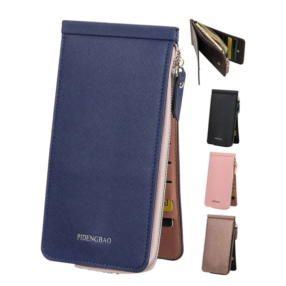 Deago Womens Leather Multi Card Organizer Wallet Credit Card Holder Thin Wallet with Zipper Pocket (Blue)