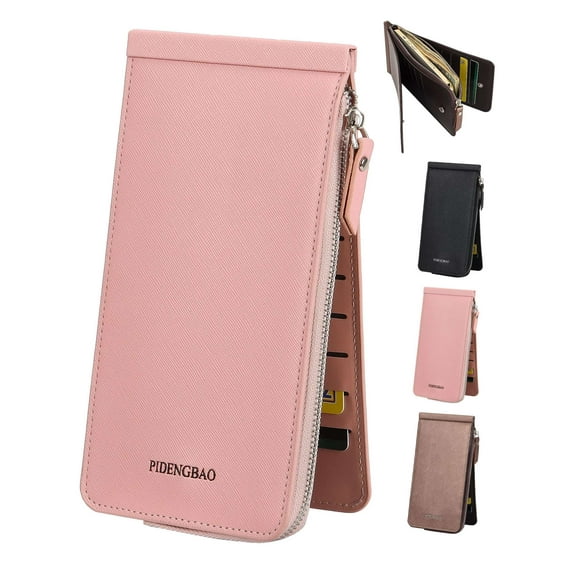 Deago Womens Leather Multi Card Organizer Wallet Credit Card Holder Thin Wallet with Zipper Pocket (Pink)