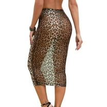 Deago Womens Leopard Print Bodycon Long Midi Pencil Skirt Elastic High Waist Stretch Summer Tight Skirts