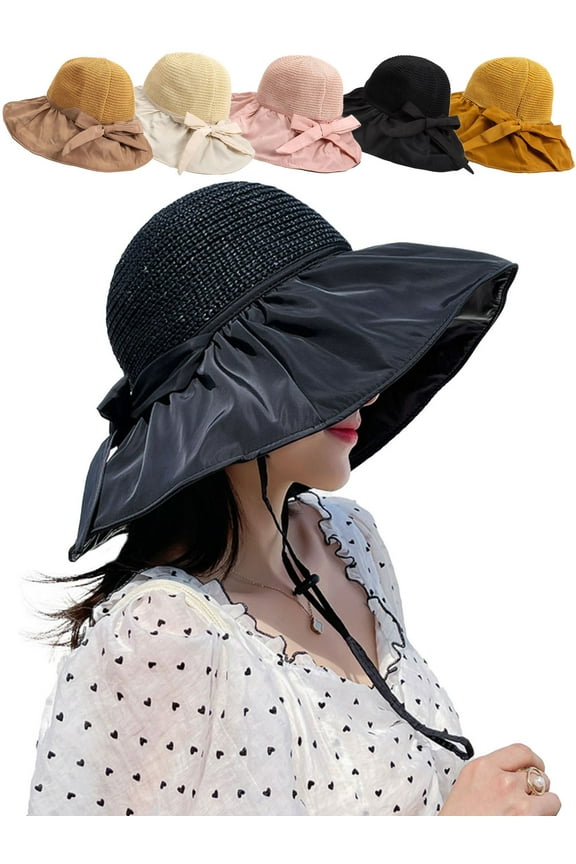 Womens Mesh Sun Hats Wide Brim UV Protection UPF 50+ Summer Hat Foldable Beach Hats for Women (Black)