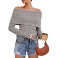 thumbnail image 1 of Deago Womens Off The Shoulder Sweater Long Sleeve Ribbed Knit Pullover Sweaters Slim Fit Going Out Fall Tops Blouse (Gray, S), 1 of 8