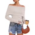 thumbnail image 1 of Deago Womens Off The Shoulder Sweater Long Sleeve Ribbed Knit Pullover Sweaters Slim Fit Going Out Fall Tops Blouse (White, L), 1 of 8