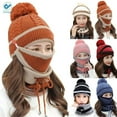 thumbnail image 1 of Deago Womens Pom Beanie Hat with Scarf and Mask Cover Set, Girls Warm Knitted Winter Beanie for with Fleece Lined (Red), 1 of 8