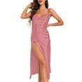 thumbnail image 1 of Deago Womens Satin Nightgown Sexy Lingerie Sleepwear Spaghetti Strap Cowl Neck Split Long Slip Satin Silk Midi Dress (Pink, S), 1 of 8