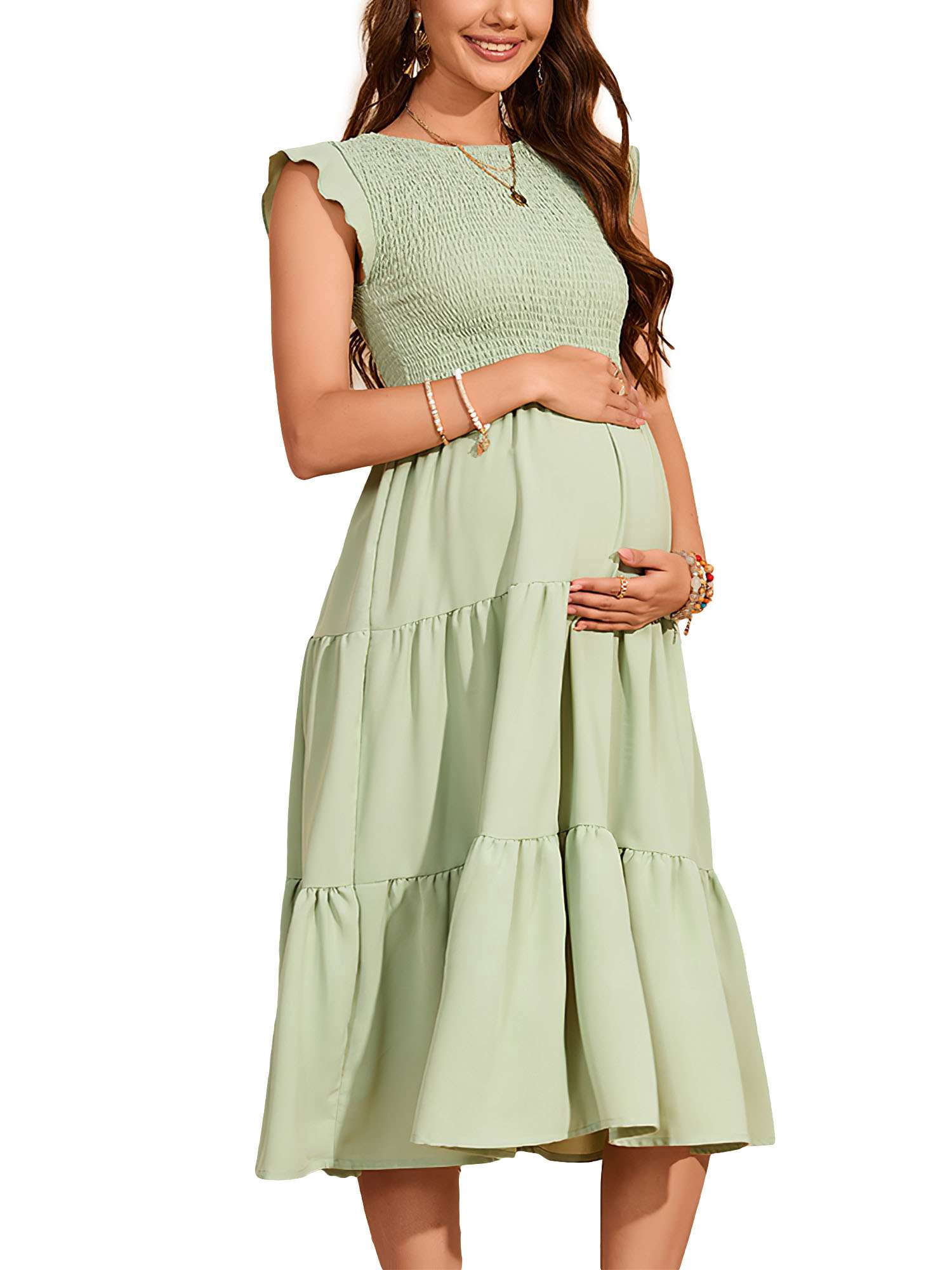 popular maternity dresses OUGES Womens 2026 Summer Maternity Maxi Dresses for Photoshoot Ruffle  Sleeve Square Neck Wedding Guest Baby Shower Long Dress Flowy Pregnancy  Must Have Maternity Clothes (Light Green,S) at Amazon Women's Clothing store