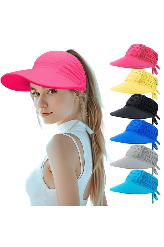 Womens Sun Visor Hat Wide Brim Summer UPF 50+ UV Protection Beach Sport Cap (Dark Blue)