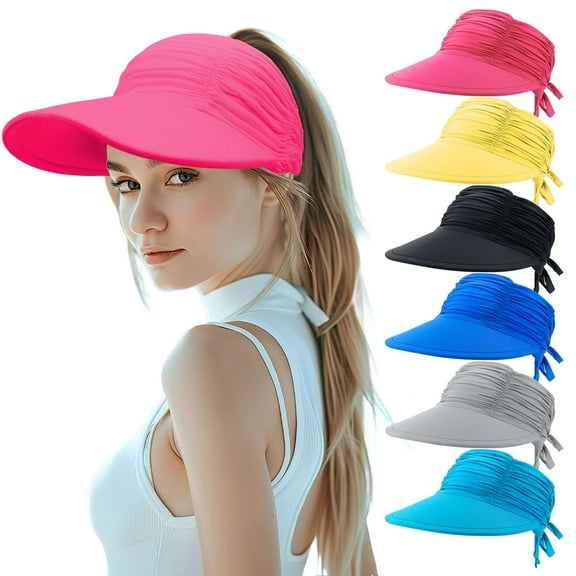 Deago Womens Sun Visor Hat Wide Brim Summer UPF 50+ UV Protection Beach Sport Cap (Yellow)