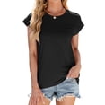 thumbnail image 1 of Deago Womens T Shirts Short Sleeve Loose Pleated Dressy Casual Blouses Crew Neck Summer Tops (Black, S), 1 of 8