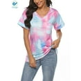 thumbnail image 1 of Deago Womens Tie Dye V Neck Short Sleeve T-Shirts Loose Fit Comfy Tees Casual Summer Tops Shirts with Pocket (Purple, 2XL), 1 of 7