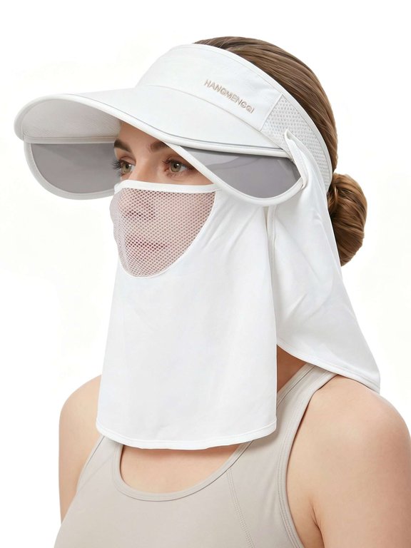 Womens Wide Brim Sun Hat with Detachable Face Cover & Neck Flap Ponytail Outdoor UV Protection Visor Hat for Garden Fishing Hiking