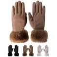 thumbnail image 1 of Deago Womens Winter Leather Suede Gloves with Fur Cuffs Thermal Touchscreen Texting Warm Driving Gloves (Khaki), 1 of 9