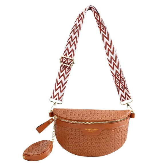 Deago Woven Crossbody Bag Bum Bags for Women Leather Spacious Belt Sling Purse Fanny Packs Chest Shoulder Bag (Coffee)
